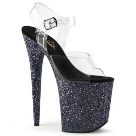 Pleaser Sandales FLAMINGO-808LG Transparent Noir Strass