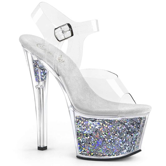 Pleaser Sandales SKY-308GF Transparent Argent Multi Paillettes