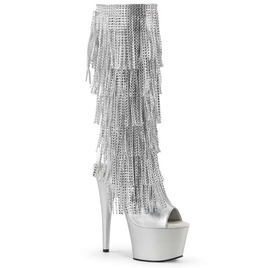 Pleaser Bottes ADORE-2024RSF Argent Métallique Strass EU-37/US-7