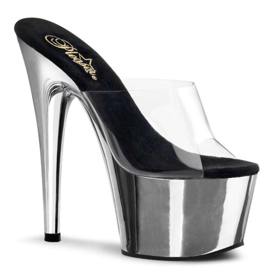 Pleaser Mules ADORE-701 Transparent Argent Chrome EU-37/US-7