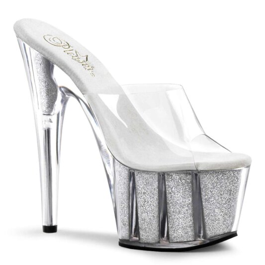 Pleaser Mules ADORE-701G Transparent Argent Paillettes EU-37/US-7