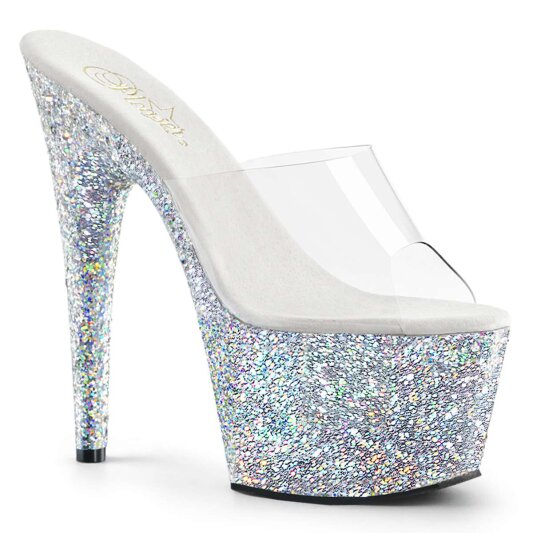 Pleaser Mules ADORE-701LG Transparent Argent Multi Paillettes EU-35/US-5