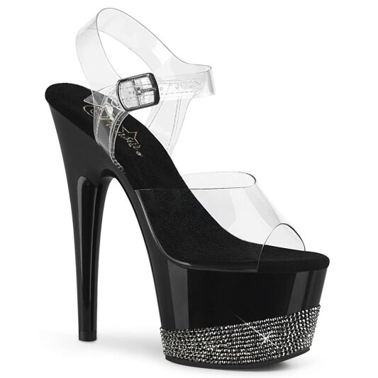 Pleaser Sandales ADORE-708-3 Transparent Noir Argent Strass EU-38/US-8