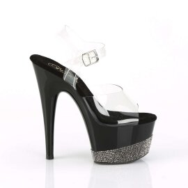 Pleaser Sandales ADORE-708-3 Transparent Noir Argent Strass EU-38/US-8