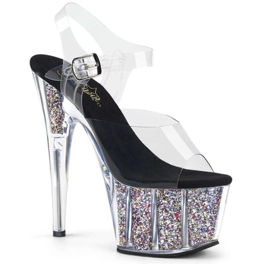 Pleaser Sandales ADORE-708CG Transparent Argent Multi Paillettes EU-35/US-5