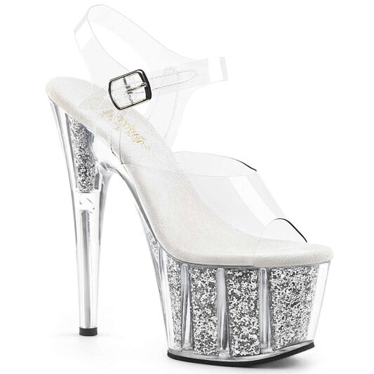 Pleaser Sandales ADORE-708G Transparent Argent Paillettes EU-35/US-5