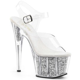 Pleaser Sandales ADORE-708G Transparent Argent Paillettes EU-37/US-7