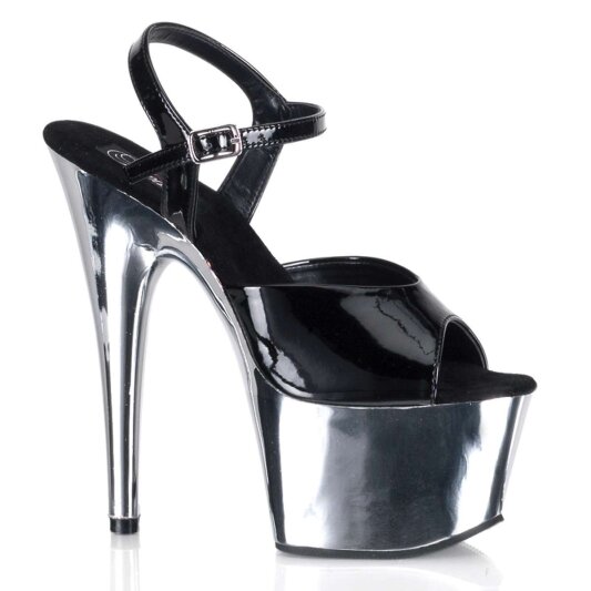 Pleaser Sandales ADORE-709 Noir Argent Chrome EU-37/US-7