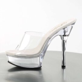 Pleaser Mules ALLURE-601 Transparent Argent EU-38/US-8