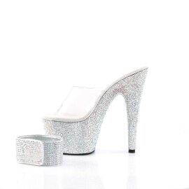 Pleaser Mules BEJEWELED-712RS Transparent Argent Strass EU-37/US-7