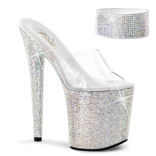 Pleaser Mules BEJEWELED-812RS Transparent Argent Strass EU-37/US-7