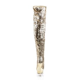 Pleaser Bottes cuissardes BLONDIE-R-3011 Or Multi Paillettes Chrome EU-35/US-5