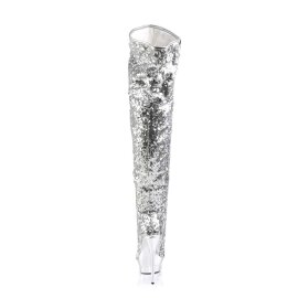 Pleaser Bottes cuissardes BLONDIE-R-3011 Argent Multi Strass Chrome EU-35/US-5