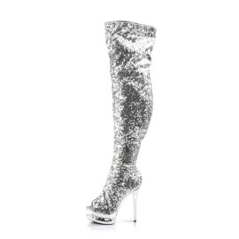 Pleaser Bottes cuissardes BLONDIE-R-3011 Argent Multi Strass Chrome EU-38/US-8