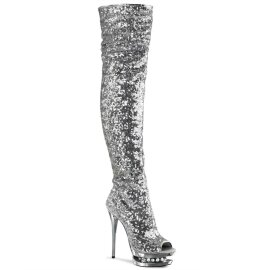 Pleaser Bottes cuissardes BLONDIE-R-3011 Argent Multi Strass Chrome EU-39/US-9