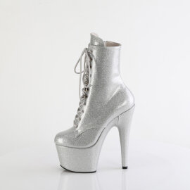 Pleaser ADORE-1020GP Bottines à plateforme Revêtement laqué Paillettes Argent