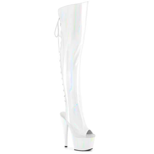 Pleaser ADORE-3019HWR Cuissardes à plateforme Holo Blanc
