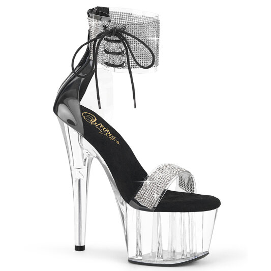 Pleaser ADORE-727RS Sandales à plateforme Transparent Strass Noir