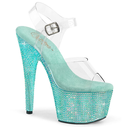 Pleaser BEJEWELED-708RRS Sandales à plateforme Transparent Strass Turquoise