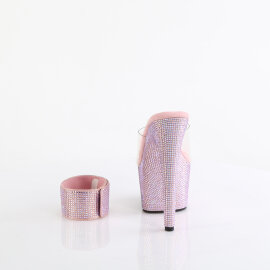 Pleaser BEJEWELED-712RS Mules à plateforme Transparent Strass Rose pastel