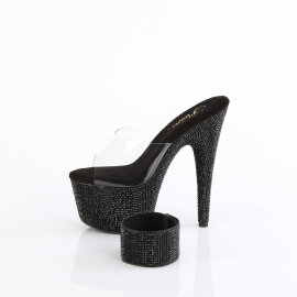 Pleaser BEJEWELED-712RS Mules à plateforme Transparent Strass Noir