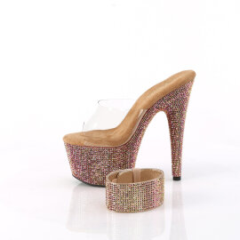 Pleaser BEJEWELED-712RS Mules à plateforme Transparent Strass Marron