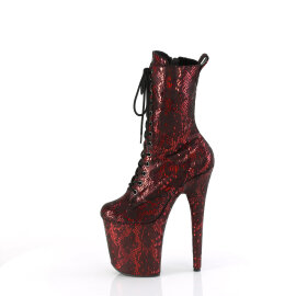 Pleaser FLAMINGO-1040SPF Bottines à plateforme Tissu Métallique Imprimé serpent Rouge