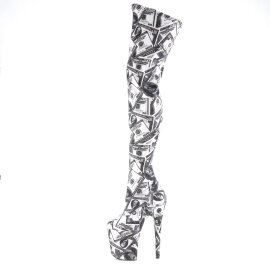 Pleaser FLAMINGO-3000DP Cuissardes à plateforme Tissu Noir Blanc