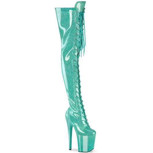 Pleaser FLAMINGO-3020GP Cuissardes à plateforme Revêtement laqué Paillettes Turquoise