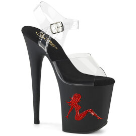 Pleaser FLAMINGO-808TGRS Sandales à plateforme Transparent Strass Noir Rouge