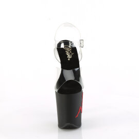 Pleaser FLAMINGO-808TGRS Sandales à plateforme Transparent Strass Noir Rouge
