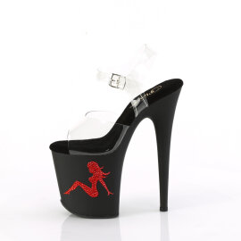 Pleaser FLAMINGO-808TGRS Sandales à plateforme Transparent Strass Noir Rouge