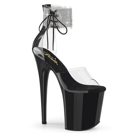 Pleaser FLAMINGO-824RS Sandales à plateforme Transparent Strass Noir