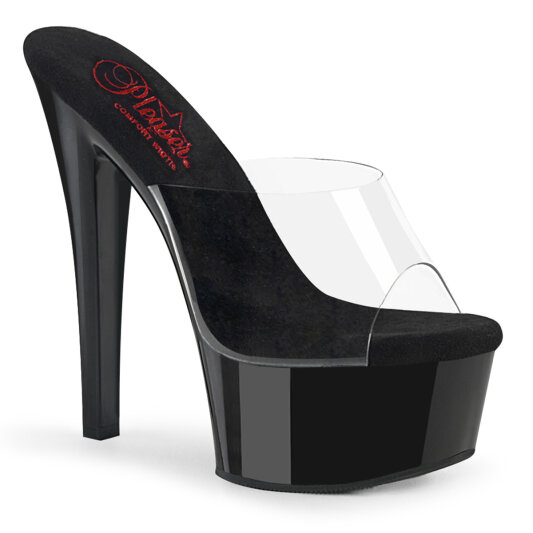 Pleaser GLEAM-601 Mules à plateforme Transparent Noir