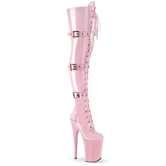 Pleaser INFINITY-3028 Cuissardes à plateforme Transparent Strass Rose