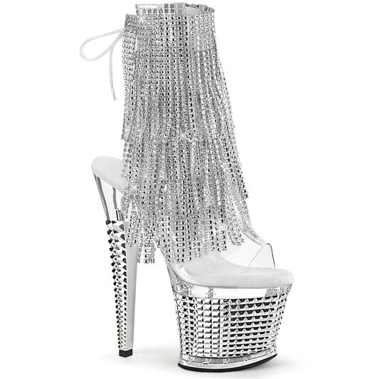 Pleaser SPECTATOR-1017RSF Sandales à plateforme Chrome Transparent Strass Argent