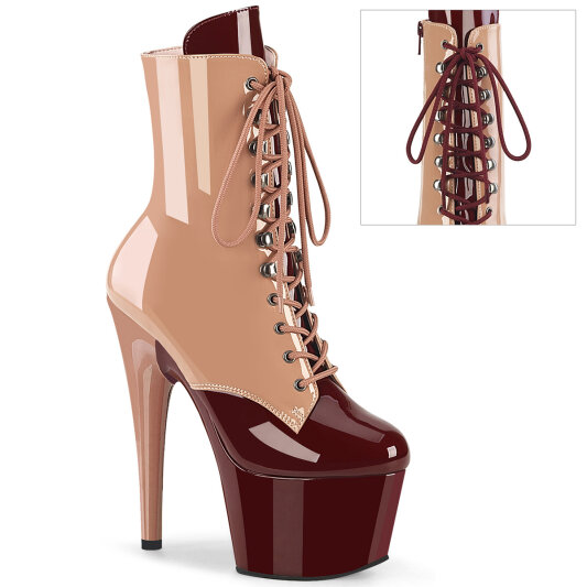 Pleaser ADORE-1020DC Bottines à plateforme Revêtement laqué Beige Bordeaux EU-35 / US-5