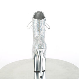 Pleaser ADORE-1020SQ-02 Bottines à plateforme Chrome Holo Paillettes Argent EU-35 / US-5
