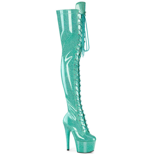 Pleaser ADORE-3020GP Cuissardes à plateforme Revêtement laqué Paillettes Turquoise EU-43 / US-13