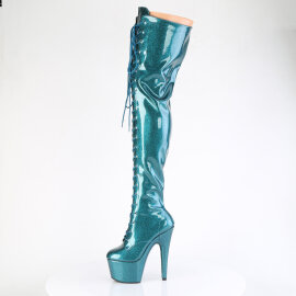 Pleaser ADORE-3020GP Cuissardes à plateforme Revêtement laqué Paillettes Vert Bleu EU-35 / US-5
