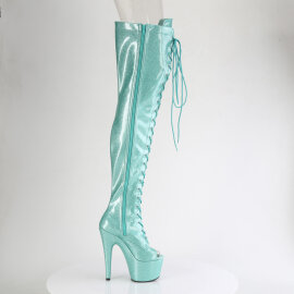 Pleaser ADORE-3021GP Cuissardes à plateforme Revêtement laqué Paillettes Bleu EU-36 / US-6