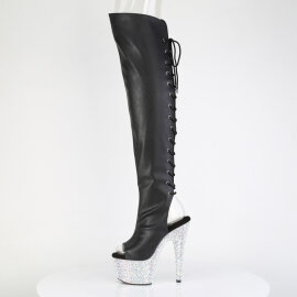 Pleaser BEJEWELED-3019MS-7 Cuissardes à plateforme Similicuir Strass Noir EU-35 / US-5