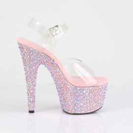Pleaser BEJEWELED-708MS Sandales à plateforme Transparent Strass Rose EU-37 / US-7