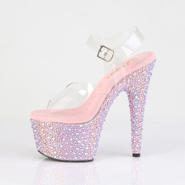 Pleaser BEJEWELED-708MS Sandales à plateforme Transparent Strass Rose EU-38 / US-8