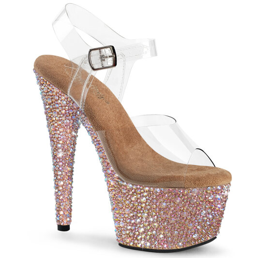 Pleaser BEJEWELED-708MS Sandales à plateforme Transparent Strass Or EU-41 / US-11