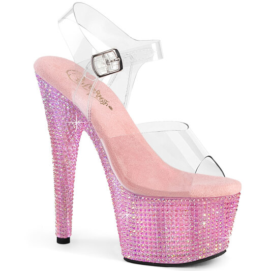 Pleaser BEJEWELED-708RRS Sandales à plateforme Transparent Strass Rose EU-35 / US-5