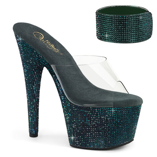 Pleaser BEJEWELED-712RS Mules à plateforme Transparent Strass Vert émeraude EU-38 / US-8