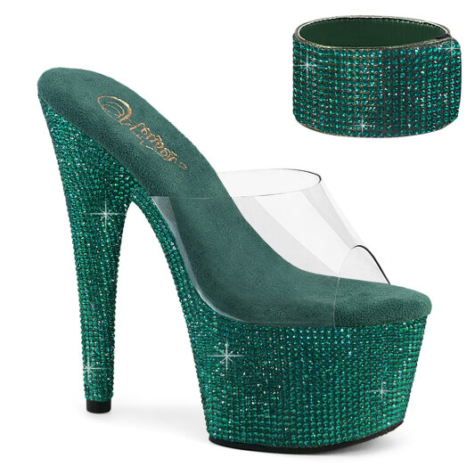 Pleaser BEJEWELED-712RS Mules à plateforme Transparent Strass Vert EU-37 / US-7