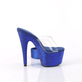 Pleaser BEJEWELED-712RS Mules à plateforme Transparent Strass Bleu EU-42 / US-12