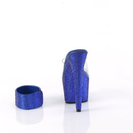 Pleaser BEJEWELED-712RS Mules à plateforme Transparent Strass Bleu EU-37 / US-7